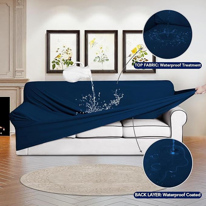 PureFit 100% Dual Waterproof Couch Cover Slipcovers for Couches and Sofas - Stretch Non Slip Fleece Sofa Covers Washable, Leakproof Furniture Protector for Kids, Pets, Dog (Loveseat, Navy) - Image 3