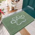 OLANLY Dog Door Mat for Muddy Paws 24x16, Paw Print Design, Absorbs Moisture and Dirt, Non-Slip Washable Doormat, Quick Dry Chenille Mud Mat, Entry Indoor Entryway Carpet, Olive Green and White by OLANLY