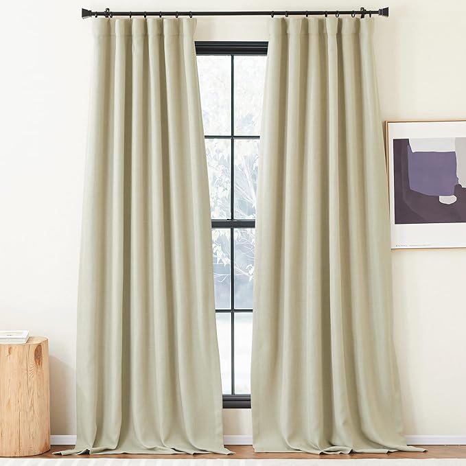 NICETOWN Room Darkening Living Room Curtains 96 inches Long, Pinch Pleated Curtains Faux Linen Blend Light Blocking Noise Canceling Drapes for Bedroom, Linen Beige, W52 x L96, 2 Panels by NICETOWN