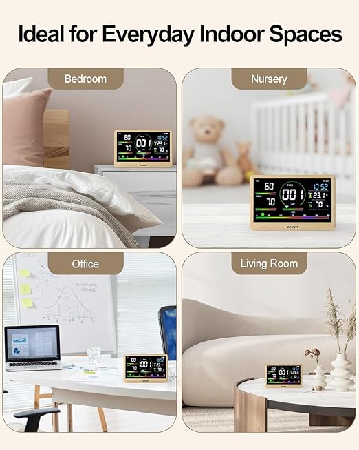16 in 1 Indoor Air Quality Monitor, 7" Display 9 AQI +7 AQI Alerts, CO2 Monitor Tester for CO2, HCHO, TVOC, PM1.0 PM2.5 PM10 Temperature Humidity AQI & Time Air Quality Meter for Home Office - Image 9
