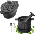 Wood Stove Steamer & Cast Iron Mortar Pestle Set Bundle - 2-in-1 Dual-Layer Humidifier with 3-Piece Grinder Kit for Steaming, Spices, Guacamole, Eco Home & Kitchen by Unknown