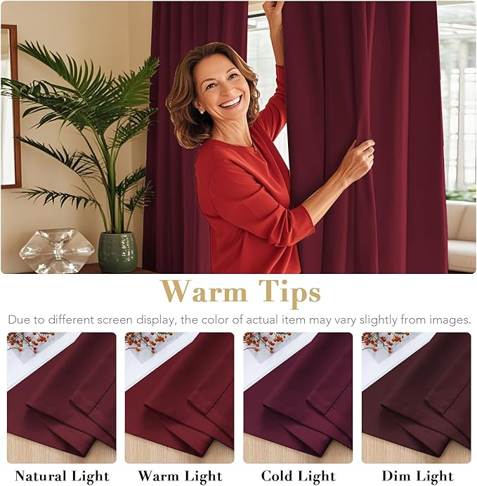 H.VERSAILTEX Christmas Blackout Curtains Thermal Insulated Window Treatment Panels Blackout Drapes for Living Room Back Tab/Rod Pocket Bedroom Draperies, 52 x 96 Inch, Burgundy Red, 2 Panels - Image 6