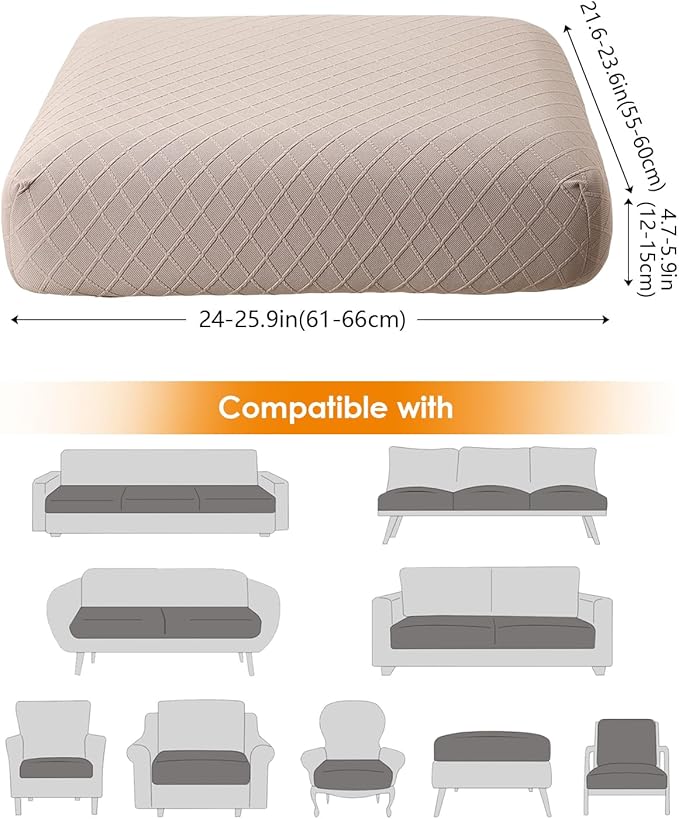 Fuloon Waterproof Seat Cushion Covers 2 PCS, Stretch Sofa Cushion Slipcovers Couch Covers Solid Washable Furniture Protector Suitable for Armchair Loveseat Sofa (Khaki) - Image 3