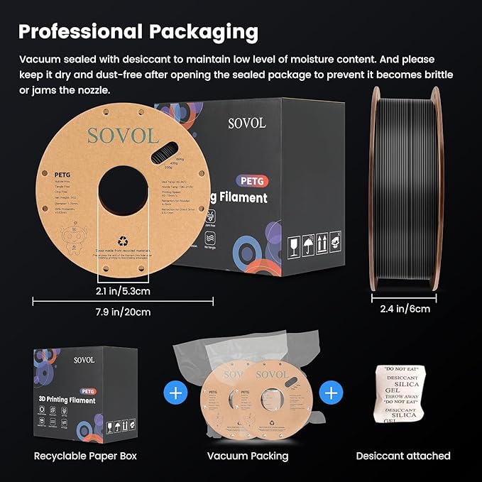 Sovol 3D Printer PETG Filament 2kg (4.4 lbs) Spool Printing Materials, Wiring Tightness, Dimensional Accuracy +/- 0.03 mm, 1.75 mm, Black + White - Image 5