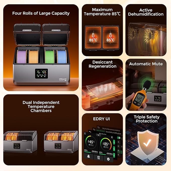 Creality Space Pi X4 Filament Dryer, 4 Spools 3D Printer Filament Dryer Box with Dual PTC Heating, Filament Dehydrator Storage Box for 1.75/2.85mm PLA PETG ABS Nylon PA TPU - Image 2