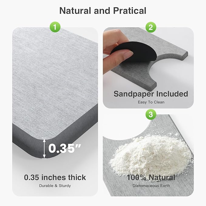 15.8" x 4" Stone Faucet Mat for Kitchen Sink, Quick Drying Diatomite Sink Tray, Faucet Sink Splash Guard for Prevents Moisture Buildup (Light Gray) - Image 3