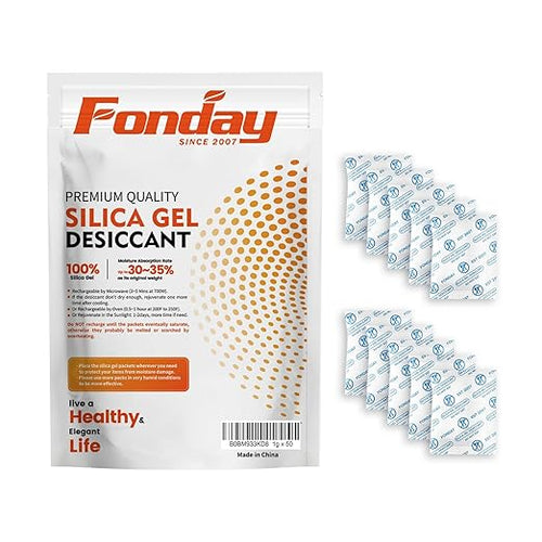 1 Gram 50 Packets Fonday Food Grade Silica Gel Desiccants Packs Moisture Absorbers Dehumidifier by Fonday