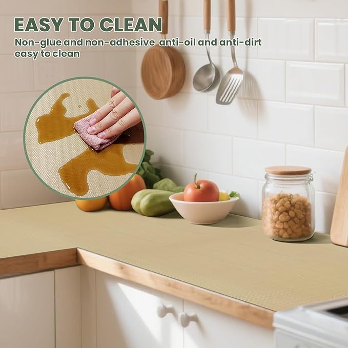 Drawer Liner and Shelf Liner for Kitchen Cabinet Liner Non-Adhesive Non-Slip Shelf Paper, Thick Strong Grip Waterproof Easy to Clean for Shelves, Cupboard, Desks, Khaki, 12 in x 20 FT - Image 8