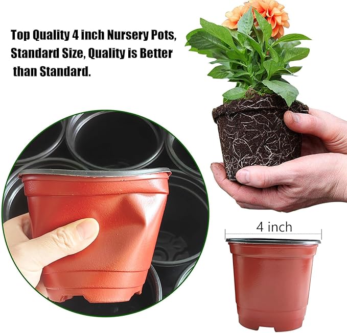 Plant Nursery Pots with Humidity Domes, 50 Sets 4 Inch Soft Nursery Pots Quality Ones (50 Red Pots + 50 Clear Lids), Quality Seeds Starting with Cover - Image 5