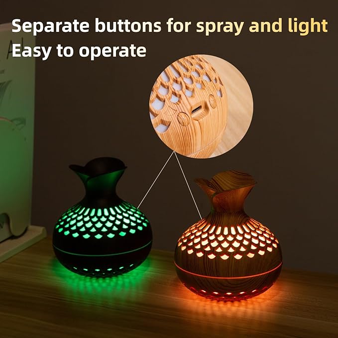 Colorful Cool Mini Humidifier, Flower Shape USB Personal Desktop Humidifier for Car, Office Room, Bedroom,etc. 2 Mist Modes, 7 colors,Super Quiet (Darkwood) - Image 4
