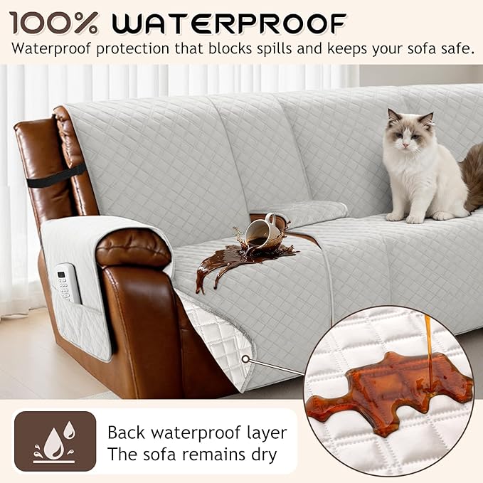 Arfntevss Waterproof Recliner Sectional Couch Covers for Reclining L Shape Sofa Cover Non Slip Washable L Shaped Slipcover Sets for Dog Furniture Protector (5 Seat with 1 Console Cover, Pale Gray) - Image 2