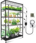 JESLED Indoor Greenhouse with Grow Light, 3FT Full Spectrum 5000K LED Light for Seed Starting, Tiered Lighting Control, Built-in Timer & Thermo-Hygrometer, Rolling Metal Plant Stand (35.4x13.8x70IN) by JESLED