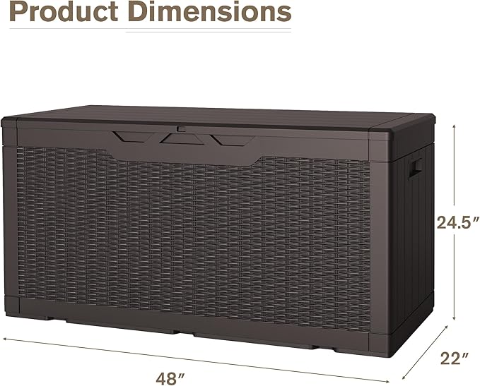 JUMMICO 100 Gallon Resin Deck Box, Waterproof Outdoor Storage Box with Lockable Lid for Garden Tools, Patio Cushions (Brown) - Image 5