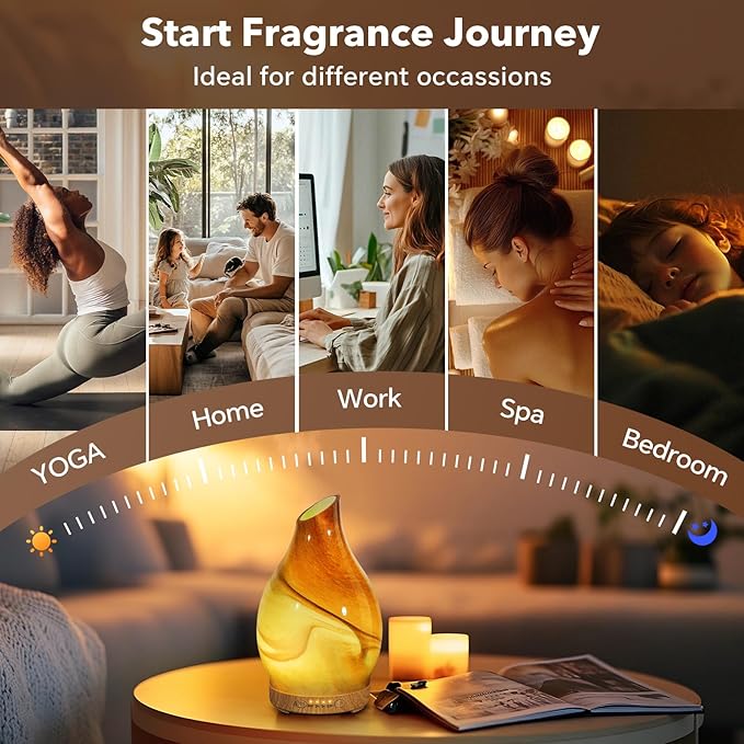 Essential Oil Diffuser, 120 ml Glass Aromatherapy Diffuser with 7 Color Lights, Auto Shut-Off and 4 Timer Settings, Ultrasonic Cool Mist Diffuser for Home Room Office (Dessert) - Image 6