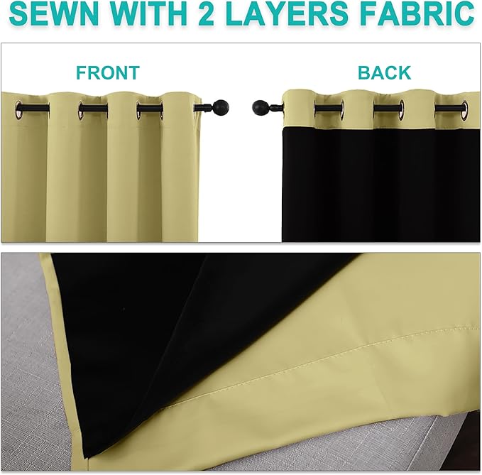 NICETOWN Paler Yellow Full Shade Curtain Panels, Pair of Thermal Insulated & Energy Efficiency Blackout Curtains for Living Room Windows, Lined Silky Performance Window Dressing (37" Wide x 84" Long) - Image 5