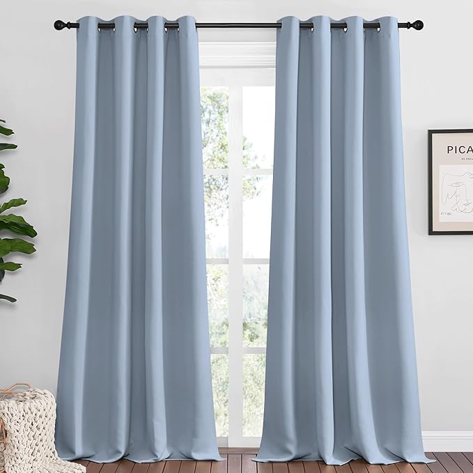 NICETOWN Vintage Blue Blackout Curtains 96 inches Length for Living Room, 2 Panels, 55" Wide, Thermal Insulated Long Drapes for Large Window by NICETOWN