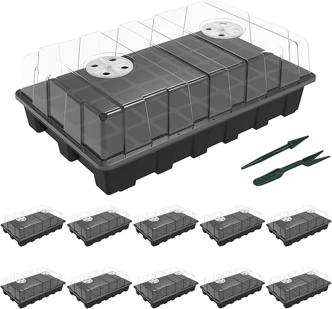 Gardzen 10-Set Garden Propagator Set, Seed Tray Kits with 400-Cell, Seed Starter Tray with Dome and Base 15" x 9" (40-Cell Per Tray) by Gardzen
