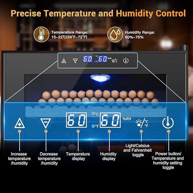 Electric Humidor for Cigars, 50L 300 Counts Large Capacity, Thermostatic Electric Cigar Cooler Cabinet with Spanish Cedar Wood Shelves, Digital LED Screen, Smart Humidity & Temp Control, Gifts for Men - Image 5