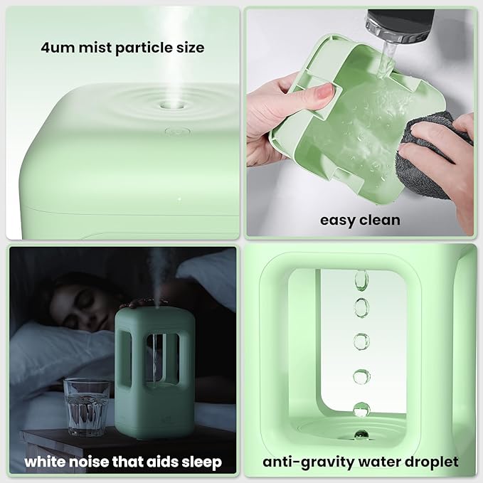 Green Mini Humidifiers for Bedroom & Plants - Small Desktop Humidifier, Portable Cool Mist for Nightstand, Desk, Indoor Plants - Quiet Personal Humidifier (0.6L, Auto Shut-Off) - Image 8