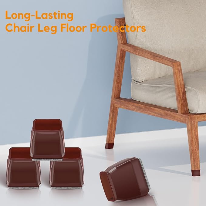 36Pcs Brown Square Chair Leg Floor Protectors, High Elastic Felt Furniture Pads for Hardwood Floors, Silicone Floor Protectors for Chairs, Chair Leg Caps Covers Socks (Small) - Image 6
