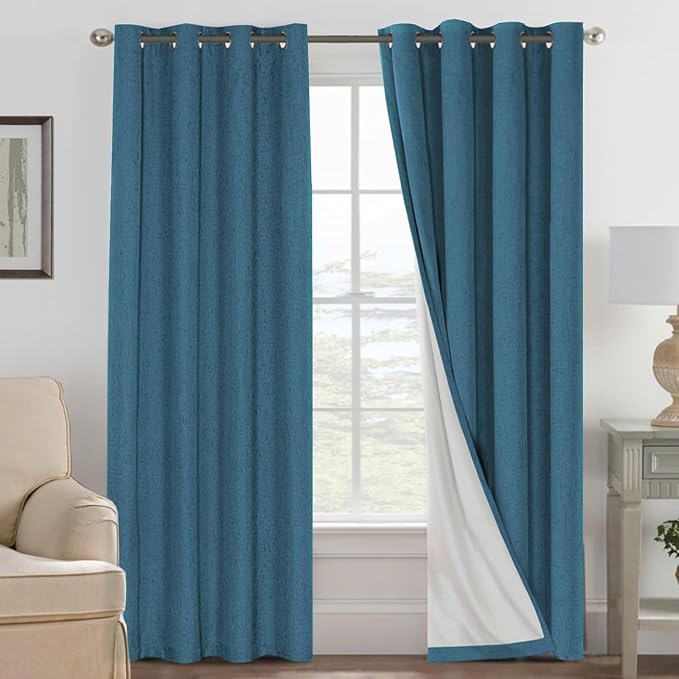 H.VERSAILTEX 100% Blackout Curtains for Bedroom Thermal Insulated Linen Textured Curtains Heat and Full Light Blocking Drapes Living Room Curtains 2 Panel Sets, Blue Sapphire, 52x108 Inch by HVERSAILTEX