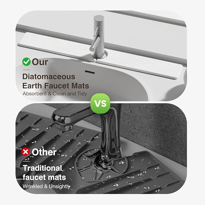 30" x 4" Stone Faucet Mat for Kitchen Sink, Quick Drying Diatomite Sink Tray, Faucet Sink Splash Guard for Prevents Moisture Buildup (White) - Image 6