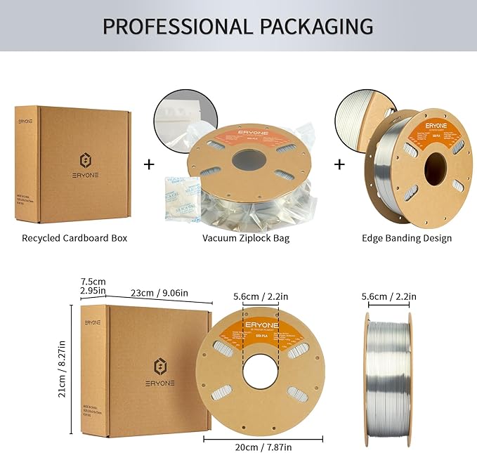ERYONE Silk PLA Filament for 3D Printer, 1.75mm +/- 0.03mm, 1kg (2.1LBS)/Spool, Silk Silver - Image 8
