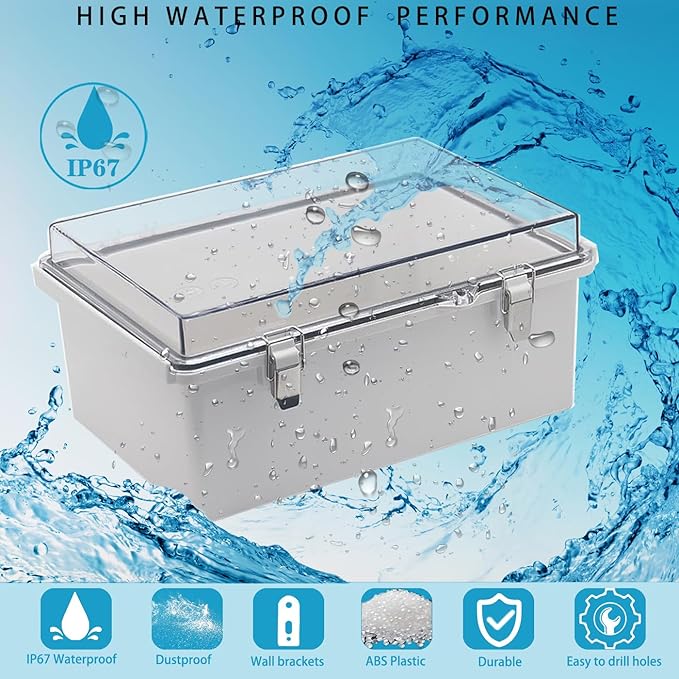 Waterproof Outdoor Electrical Box Junction Box Weatherproof IP67 ABS Plastic Enclosure Switch Router Project Box with Mounting Plate with Wall Bracket 2 Cable Glands Clear 10.23" x 6.3" x 3.94" - Image 2