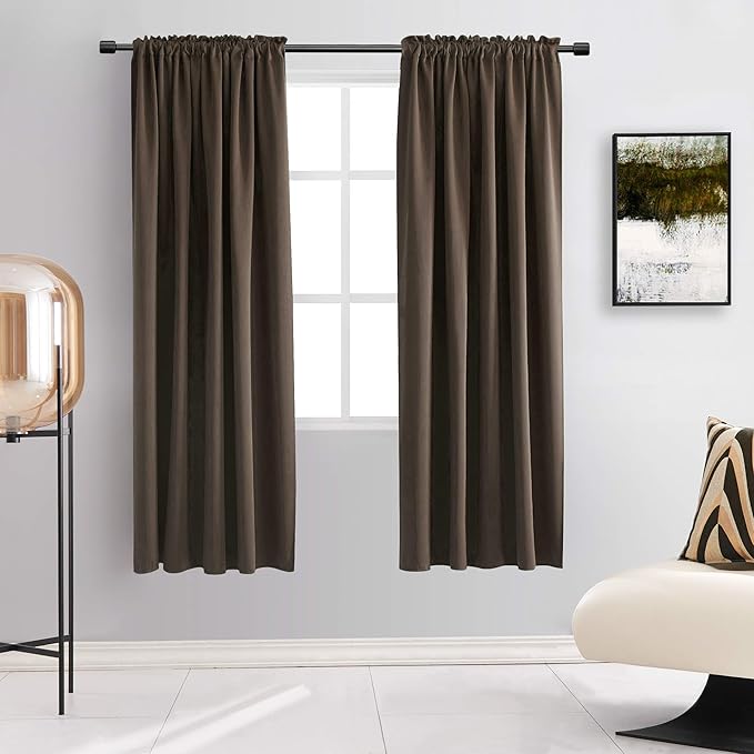 DONREN Chocolate Brown Blackout Curtains Panels for Bedroom - Coffee Rod Pocket Thermal Insulated Curtains for Living Room (42 W x 63 L Inch Length,2 Panels) by DONREN