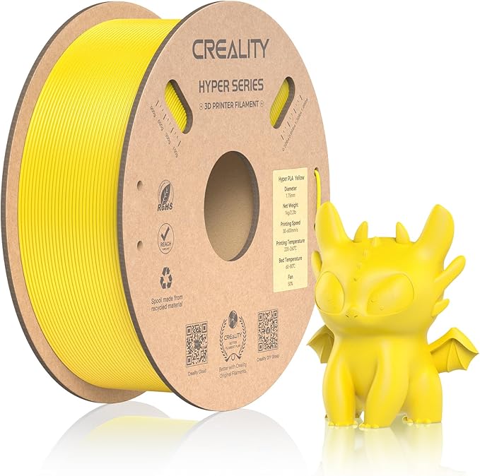 Official Creality Hyper PLA Filament 1.75mm, High Speed 30-600mm/s Rapid 3D Printer Filament PLA, Dimensional Accuracy +/-0.02mm, Fit Most FDM 3D Printers，1KG(2.2lbs) Spool Yellow by Creality