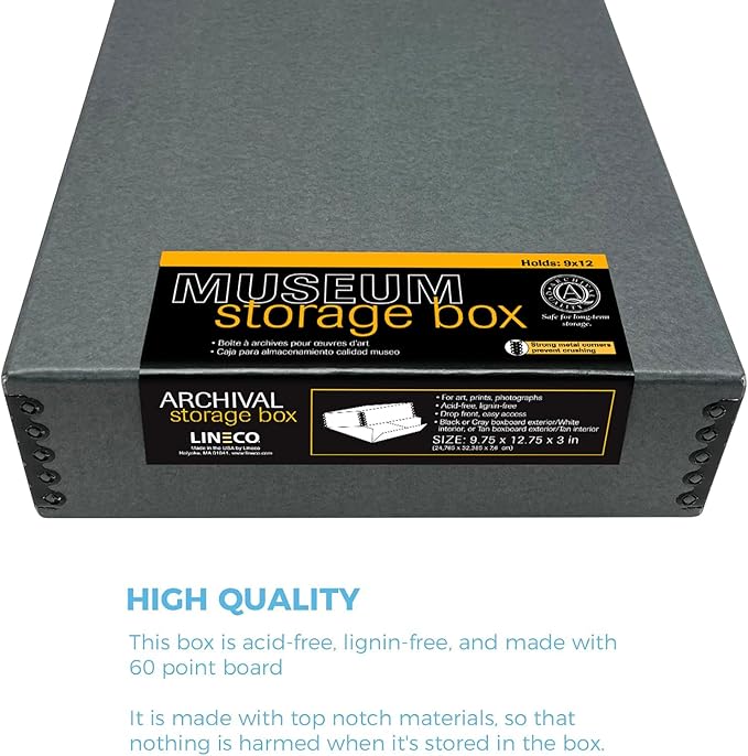 Lineco Museum Archival Storage Box, 9.75x12.75x3 in. Drop Front Design. Acid-Free with Metal Edge. Organize Photos, Pictures, Prints, Documents, Crafts, DIY. Gray, 2 Pack - Image 5