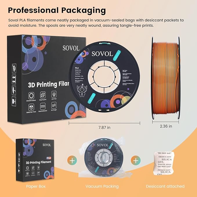 Sovol Dual Color PLA Filament 1.75mm, Silk PLA 3D Printing Material, Dual Color Filament Orange + Light Blue 2 in 1 Coextrusion PLA Filament +/-0.03mm, 1kg/2.2lbs - Image 6