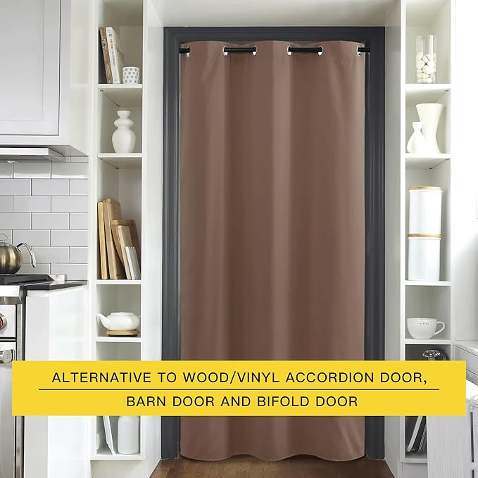 NICETOWN Interior Doorway Curtains for Faux Accordion Door, Noise Reducing Pet Dog Friendly Blackout Privavy Folding Separator Back/Front Door Curtain (1 Pack, 8ft Tall x 5ft Wide, Cappuccino) - Image 4