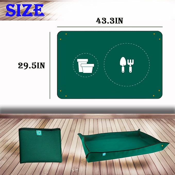 BIUWING Planter Tray, 2PCS Thickened Oxford Fabric Portable Indoor Plant Repotting Mat, Extra Large 43''*29'', Waterproof, Foldable, Blackish Green - Image 3