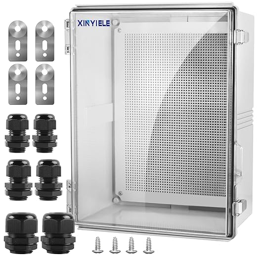 Waterproof Outdoor Project ABS Plastic Junction Box IP67 Weatherproof Dustproof Enclosure with Hinged Cover, Mounting Plate,Wall Brackets for Power Project (Clear,17.7"x13.8"x7.9") by XINYIELE