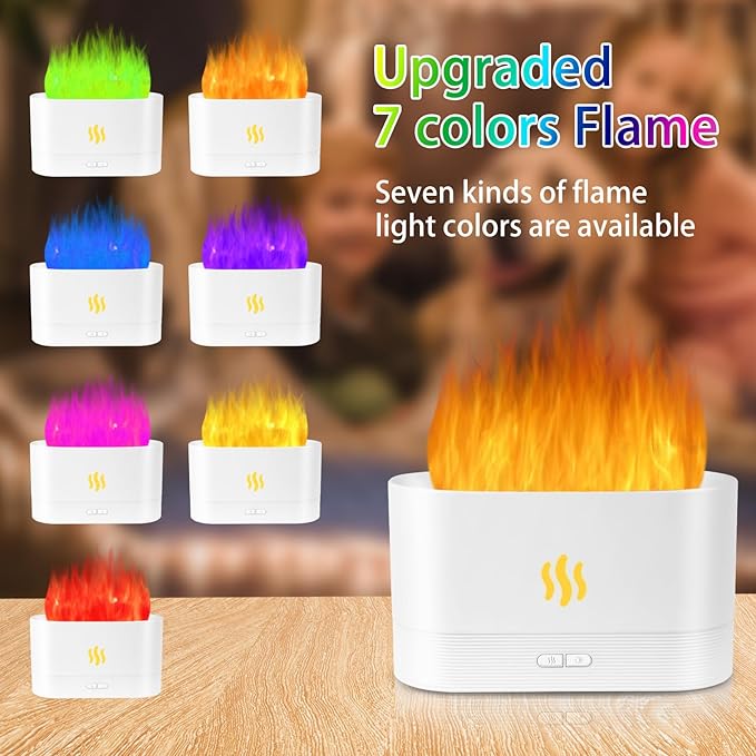 Flame Diffuser Humidifier-Auto Off 180ml Essential Oil Diffuser-2 Modes Brightness Aroma Humidifier with Fire Flame Effect for Home,Office,Spa,Gym (White) - Image 4