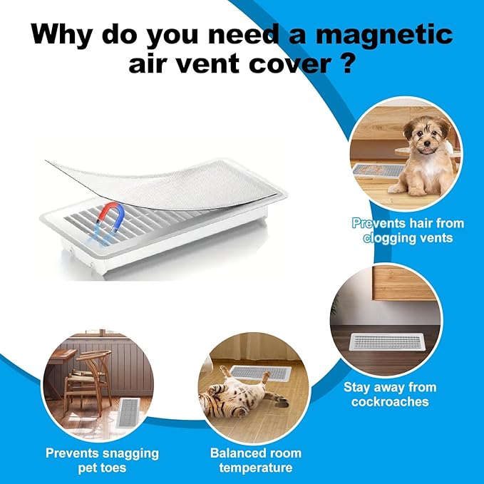 6-Pack White Magnetic Vent Covers 5.5x12 Inch - Universal Fit for Floor, Wall & Ceiling Registers (5.5"-7" Width x 12"-13"Length) | High Airflow Mesh Design | Tool-Free Easy Installation - Image 3