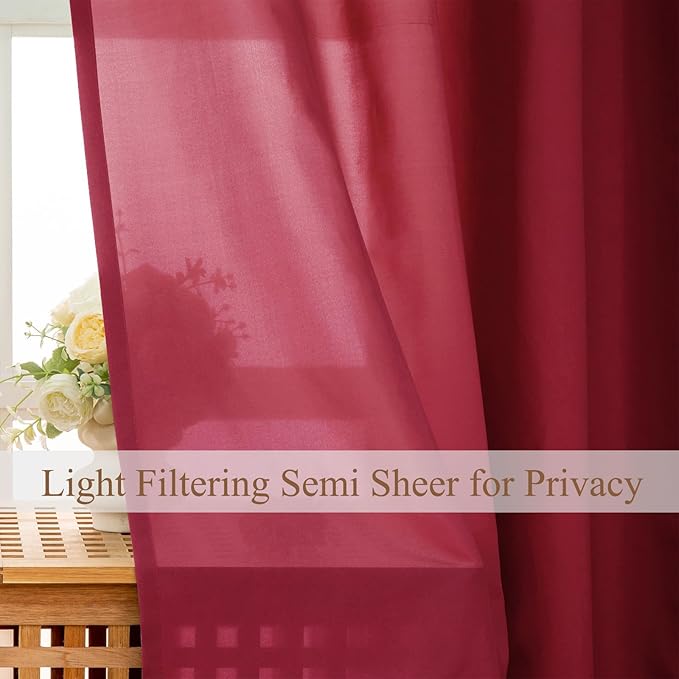 L.Z.E Light Filtering Curtains 72 Inch Length 2 Panels Set Burgundy Privacy Non-See-Through Semi Sheer Curtains for Living Room Bedroom Nursery Grommet Top Solid Window Panels (55" W x 72" L) - Image 3