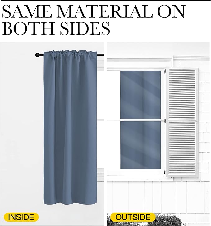 NICETOWN Bedroom Blackout Curtain Panels - (Stone Blue Color) 52 x 120 inch, 2 PCs, Insulating Energy Saving Solid Rod Pocket Blackout Drapes for Hall, Villa - Image 6