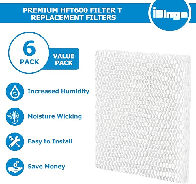 iSingo Humidifier Wicking HFT600 Fil-TER T for Honeywell Hev615 Hev620 Humidifier, Compatible with Honeywell HFT600 Humidifier Fil-TER T Compare to Part HFT600T HFT600PDQ, (6 Pack) - Image 5