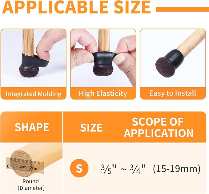Ezprotekt 24 Pcs Small Black Silicone Chair Leg Floor Protectors for Hardwood Floor, Chair Leg Caps Cover, Felt Furniture Protectors Pads, Bar Stool Leg Protector Round (S Fit: 3/5" to 3/4", 15-19mm) - Image 2