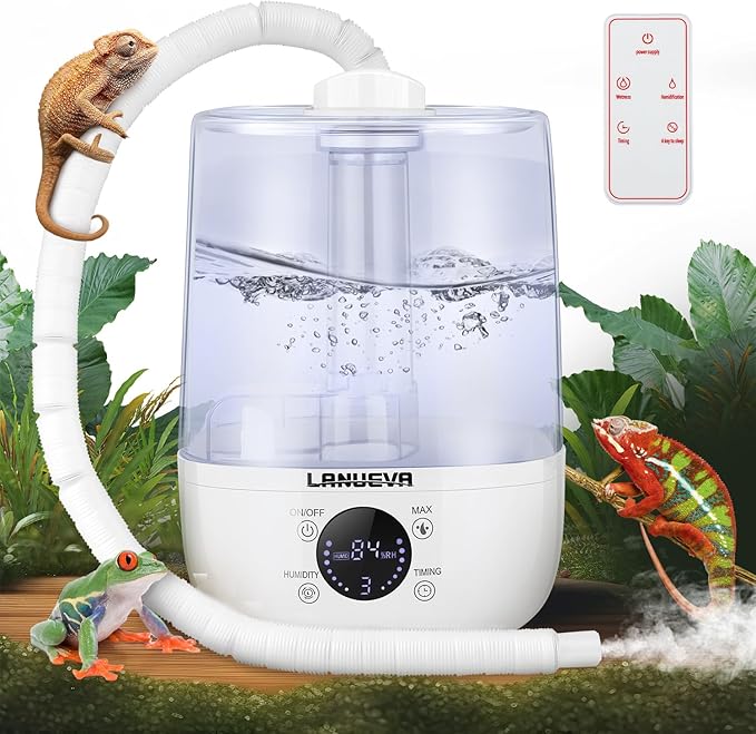 LANUEVA Reptile Humidifier with Humidity Control, Reptile Fogger with 4L Large Tank & Telescopic Hose for Terrariums, Remote Control & Touch Screen, Timing Function, for Reptiles, Green Plants (4L) by LANUEVA