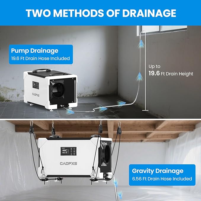 CADPXS Crawlspace Dehumidifier with Pump and Drain Hose, 145 Pints Commercial-Grade Dehumidifier for Crawl Spaces, Basements, Industrial and Water Damage Use, Large Capacity, Auto Defrost, cETL - Image 4