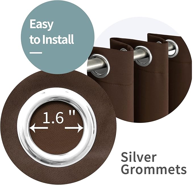BGment Thermal Insulated 100% Blackout Curtains for Bedroom with Black Liner, Double Layer Full Room Darkening Noise Reducing Grommet Curtain (42 x 72 Inch, Brown, 2 Panels) - Image 7