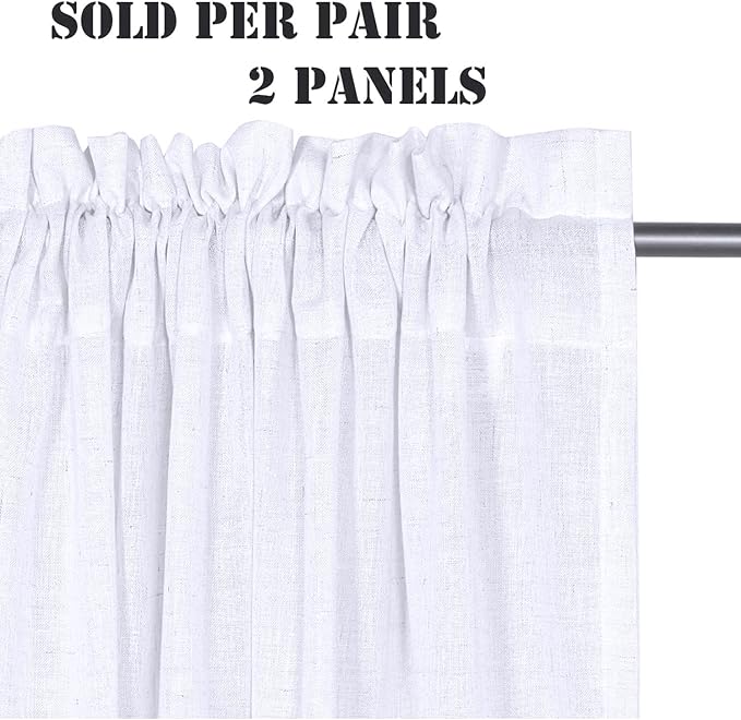 H.VERSAILTEX Linen Curtains Elegant Natural Linen Blended Curtains Energy Efficient Light Filtering/Rod Pocket Window Treatments Panels/Drapes for Livingroom (Set of 2, White, 52 inch W X 63 inch L) - Image 2