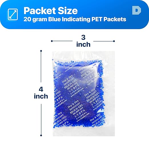 Dry & Dry 20 Gram [200 Packets] Blue Indicating(Blue to Pink) Silica Gel Packets Desiccant Silica Gel Packets - Rechargeable Silica Packets, Silica Gel, Silica Gel Packs - Image 2