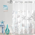 Extra Long No Hook Shower Curtain with Snap in Liner, Beach Ocean Nautical Coastal Shower Curtains and Liner Set for Bathroom, Seashell Fabric Bath Curtain, Waterproof Washable, Brown 71"x84" by TWLSNCD