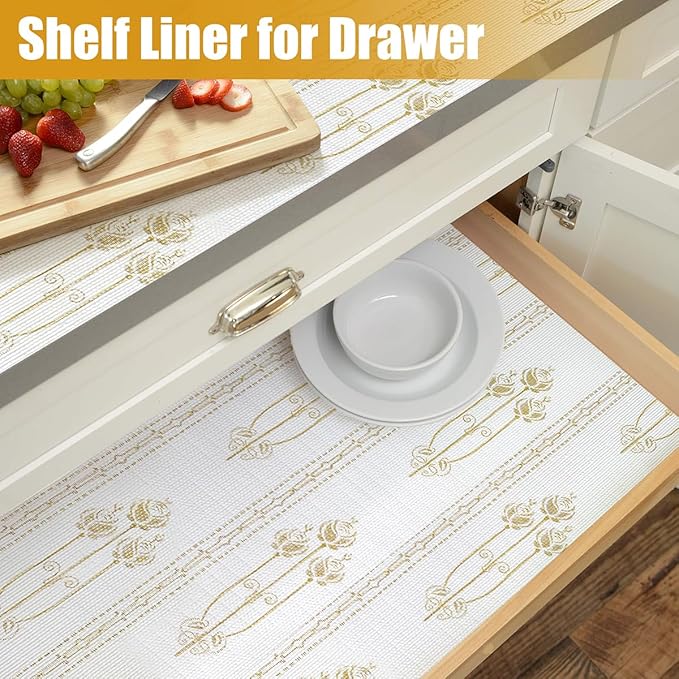 Drawer and Shelf Liner for Kitchen Cabinets Non-Adhesive Drawer Liners Floral Shelf Liners for Kitchen Non-Slip Cabinet Liner Strong Grip Waterproof Liners Easy to Clean 12IN × 16.4FT - Image 4