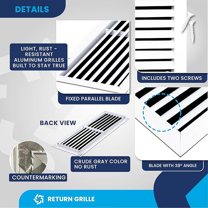 26x8 Inch (Duct Opening) Air Return Vent Cover Decorative – Premium Aluminum AC Vent Cover for Ceiling & Wall, Rustproof Grille, Ideal for Home HVAC Grille, Durable & Easy to Install by ACLAMINAIRE - Image 9