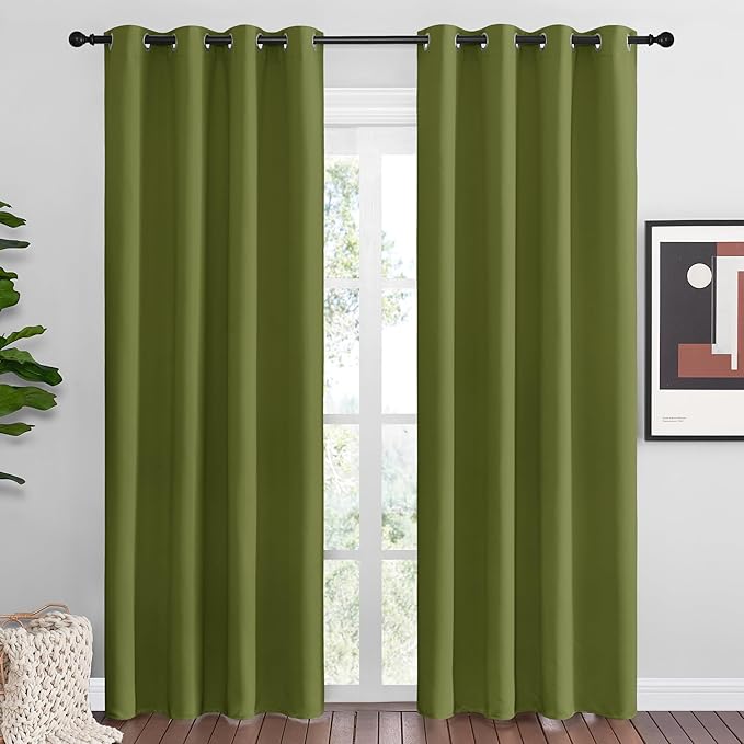 NICETOWN Olive Green Blackout Curtains 86 inches Length for Living Room, 2 Panels, 55" Wide, Thermal Insulated Long Drapes for Large Window by NICETOWN